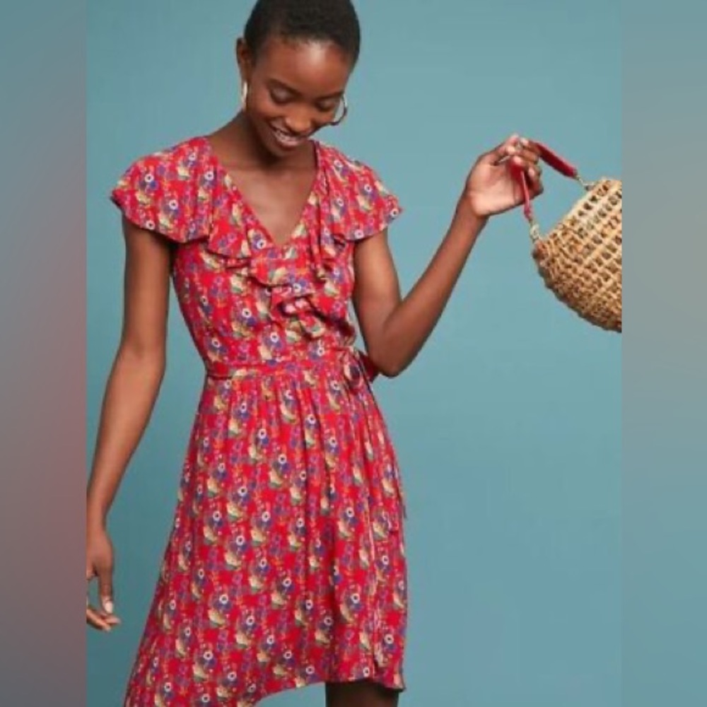 Anthropologie Red Ruffled Tiered Sundress - Picture 2 of 11